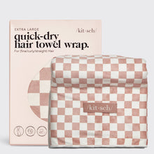 Load image into Gallery viewer, Hair towel Wrap | Extra Large Quick-Dry | Terracotta Checker | KITSCH