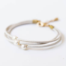 Load image into Gallery viewer, Bronze | Pearl and leather adjustable shimmer bracelet