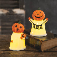Load image into Gallery viewer, Ghost Figurine Celebrating Pumpkin