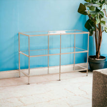 Load image into Gallery viewer, HomeRoots - 42" Clear and Gold Glass Mirrored Floor Shelf Console Table