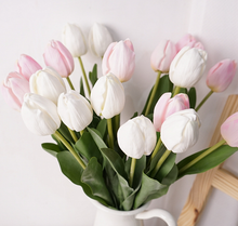 Load image into Gallery viewer, Sweet Home Deco - 19''T Real Touch Tulips bunch, Faux Tulips Spring Flowers: Hot Pink