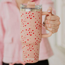 Load image into Gallery viewer, Mini Red Hearts All Over Tumbler Cup: Light Pink