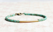 Load image into Gallery viewer, 7"Turquoise Blue Seed Beads And Bronze Bar Bracelet