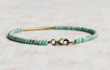 Load image into Gallery viewer, 7"Turquoise Blue Seed Beads And Bronze Bar Bracelet