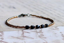 Load image into Gallery viewer, 7" Black Czech Beads And Bronze Seed Bead Bracelet