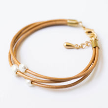 Load image into Gallery viewer, Bronze | Pearl and leather adjustable shimmer bracelet