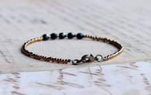 Load image into Gallery viewer, 7" Black Czech Beads And Bronze Seed Bead Bracelet