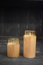 Load image into Gallery viewer, Amber Glass Cylinder Moving Flame LED Candle 3x4in