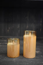 Load image into Gallery viewer, 3x6 in Amber Glass Cylinder Moving Flame LED Candle | Wholesale Home Decor