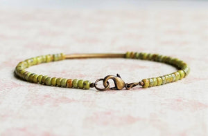 7" Olive Green Bronze Bar Bracelet