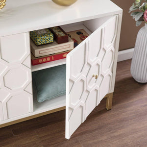 HomeRoots - White and Gold Moroccan Dynasty Two Door Accent Cabinet