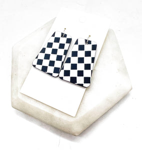 Black White Checkered Belle Acrylic Statement Earrings