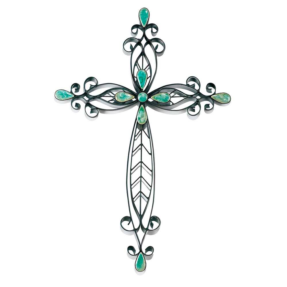 Rust With Turquoise Stone Metal Wall Cross|Dicksons