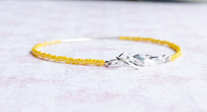8" Canary Yellow Seed Beads And Sterling Silver Bar Bracelet