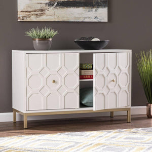 HomeRoots - White and Gold Moroccan Dynasty Two Door Accent Cabinet