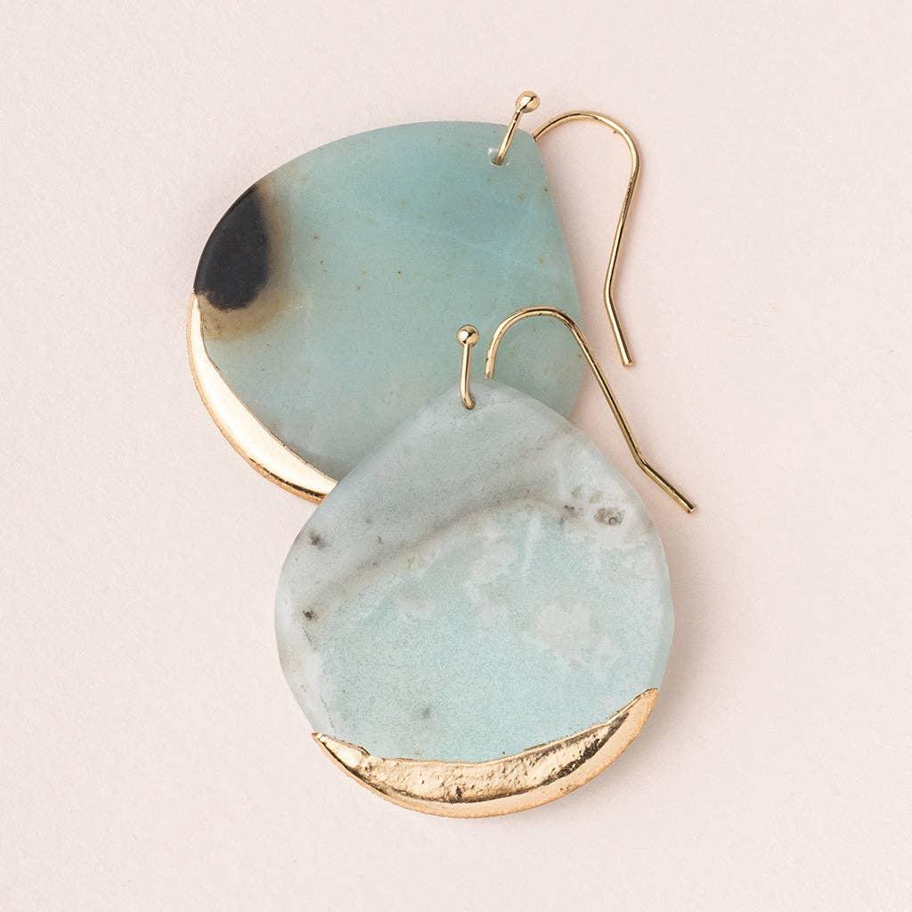 Amazonite Gold Stone Dipped Teardrop Earring