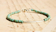 Load image into Gallery viewer, 7&quot; Turquoise Blue Sterling Silver Bar Bracelet
