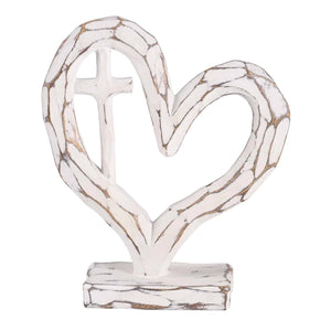 Tabletop Heart With Cross White 7.5H | Dicksons