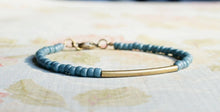 Load image into Gallery viewer, 7&quot; Matte Turquoise Blue Bronze Bar Bracelet
