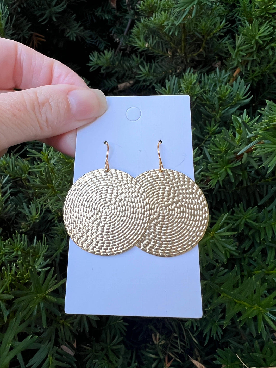 Gold Embossed Disc Metal Statement Earrings