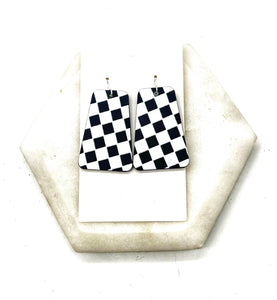 Black White Checkered Belle Acrylic Statement Earrings