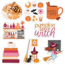 Load image into Gallery viewer, Pumpkin Spice Witch Books &amp; Latte Sticker 3x2.5 in. | Elyse Breanne Design
