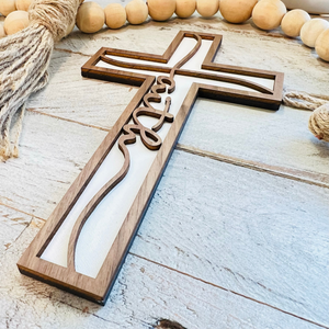 5" Tall Faith | Wood Cursive FAITH Cross | 2 Layer Wall Decor: Small - 5" Tall | Krafty Supply