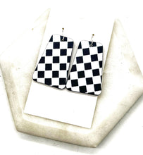 Load image into Gallery viewer, Black White Checkered Belle Acrylic Statement Earrings
