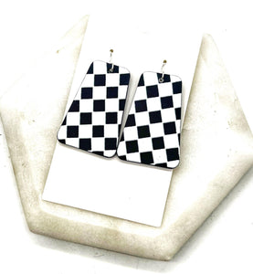 Black White Checkered Belle Acrylic Statement Earrings