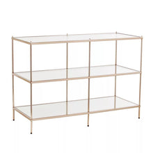 Load image into Gallery viewer, HomeRoots - 42&quot; Clear and Gold Glass Mirrored Floor Shelf Console Table

