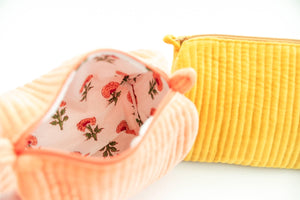 Mustard Velvet & Block Print Cosmetic Pouch