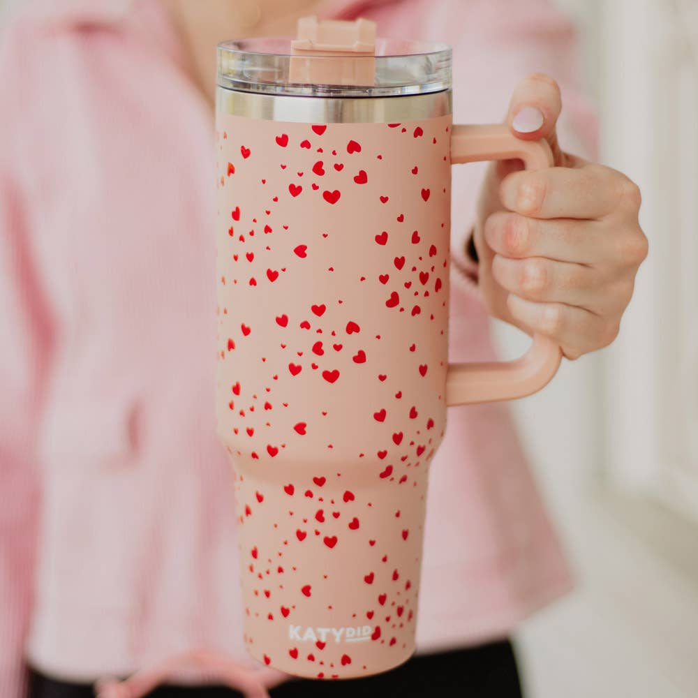 Mini Red Hearts All Over Tumbler Cup: Light Pink