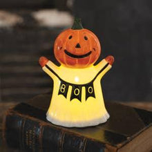 Load image into Gallery viewer, Ghost Figurine Celebrating Pumpkin
