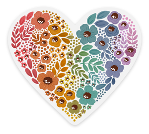 Clear Pride Rainbow Floral Heart Sticker 2.75x3in | Elyse Breanne Design