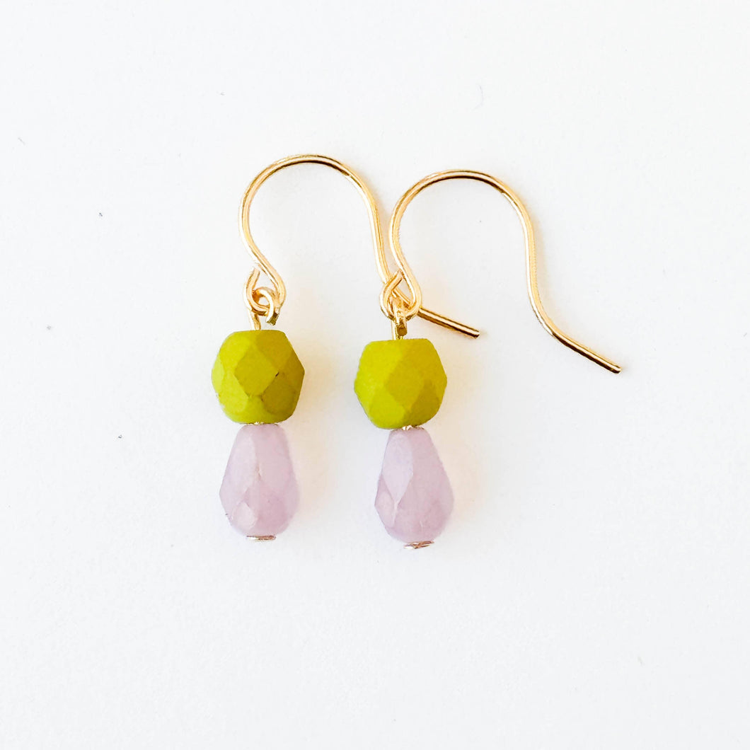 Lime |Tiny Earrings Small bead earrings Little color drop earrings