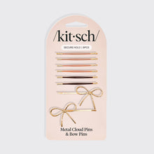 Load image into Gallery viewer, Metal Enamel Cloud &amp; Bow Bobby Pins 8pc Set - Rosewood | KITSCH
