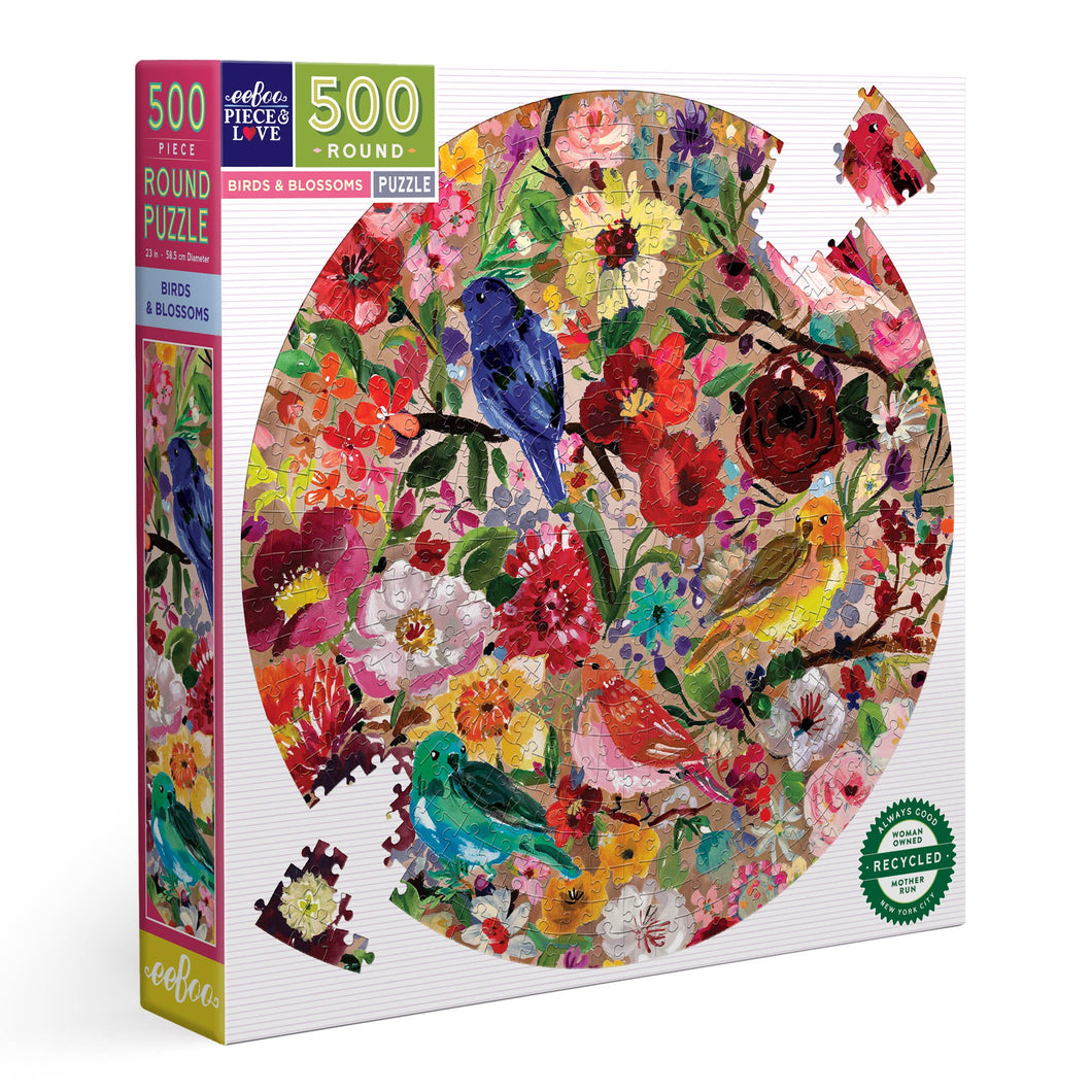 Puzzle | Birds and Blossoms 500 Piece Round Puzzle| eeBoo