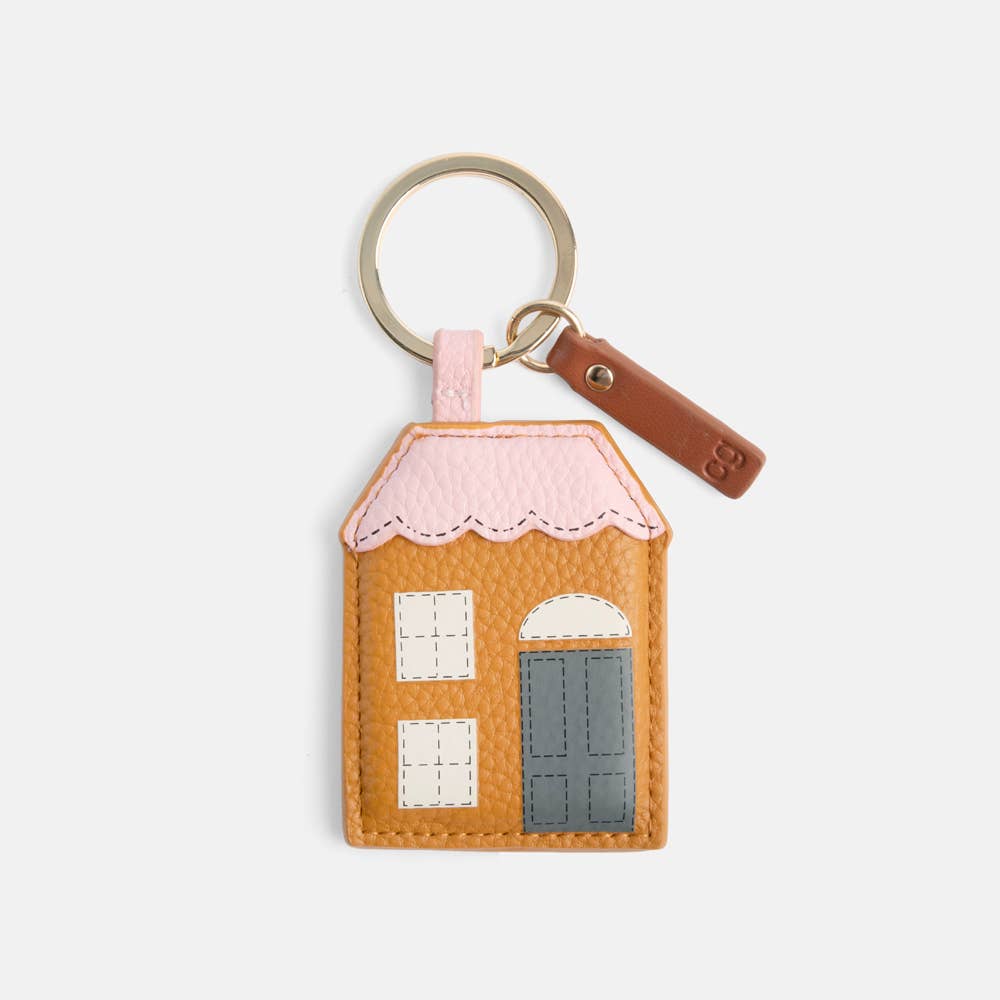 House Novelty Keyring Tan and Pink | Caroline Gardner