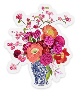 Bouquet in Blue and White Vase Sticker, 2.7inx3.25 in. | Elyse Breanne Design
