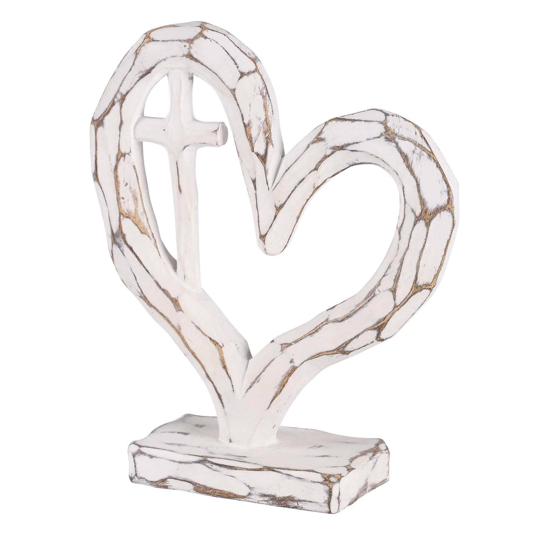 Tabletop Heart With Cross White 7.5H | Dicksons