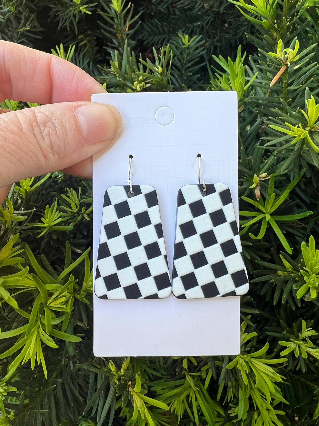 Black White Checkered Belle Acrylic Statement Earrings