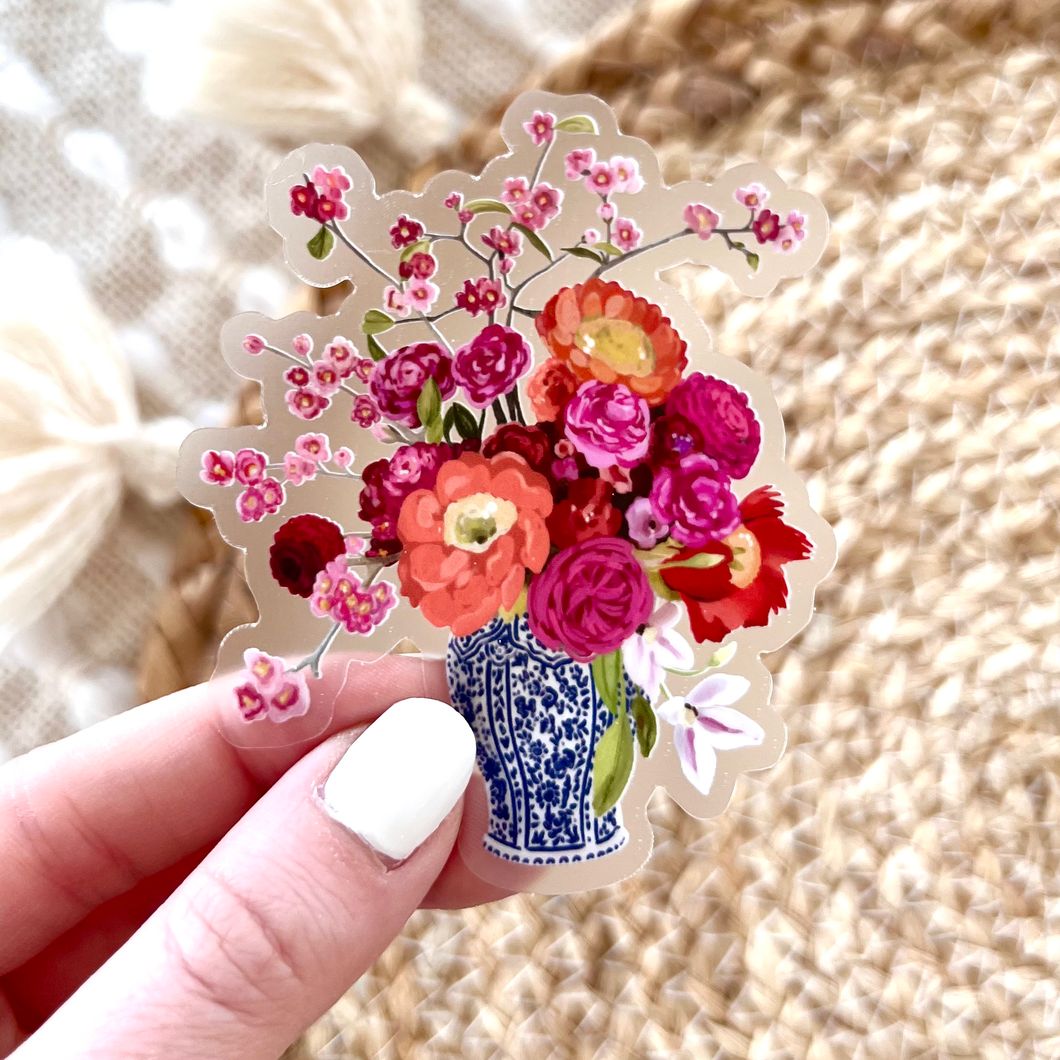 Bouquet in Blue and White Vase Sticker, 2.7inx3.25 in. | Elyse Breanne Design