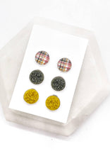 Load image into Gallery viewer, Fall Plaid Druzy Stud Trio
