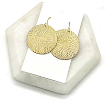 Load image into Gallery viewer, Gold Embossed Disc Metal Statement Earrings
