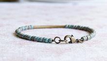 Load image into Gallery viewer, 8&quot; Gilded Turquoise Beads And Bronze Bar Bracelet
