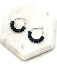 Load image into Gallery viewer, Black Clay Beaded Statement Hoop Earrings
