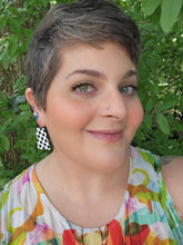 Load image into Gallery viewer, Black White Checkered Belle Acrylic Statement Earrings
