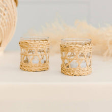 Load image into Gallery viewer, Woven Straw &amp; Glass Votive Candle Holder - Natural
