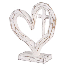 Load image into Gallery viewer, Tabletop Heart With Cross White 7.5H | Dicksons
