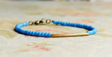 Load image into Gallery viewer, 7&quot; Cornflower Blue Seed Beads And Bronze Bar Bracelet
